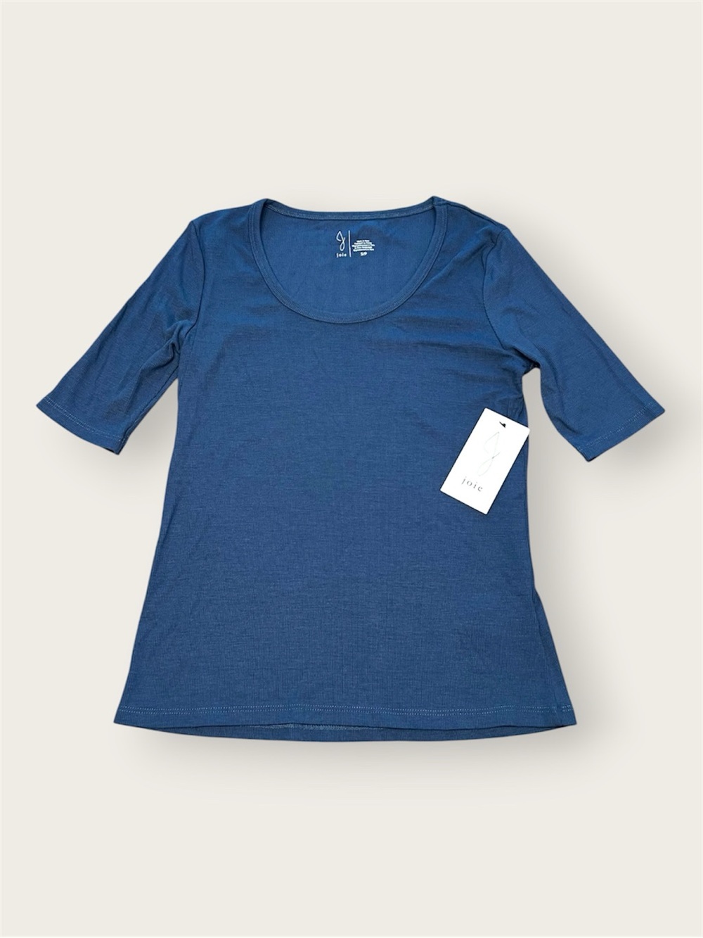 Joie | Ribbed Knit Short Sleeve Top | Scoop Neck Modal Blend Stretch | Navy NWT